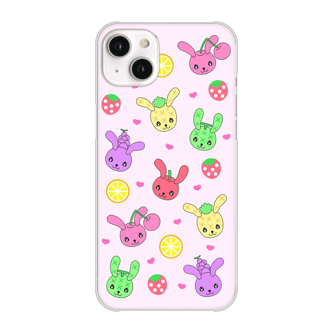 iPhone14 Plus 高画質仕上げ 背面印刷 ハードケース【AG825 フルーツうさぎのブルーラビッツ(ピンク)】