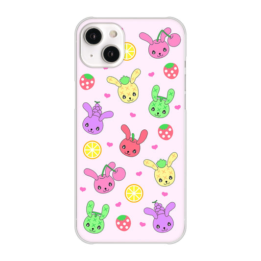 iPhone14 Plus 高画質仕上げ 背面印刷 ハードケース【AG825 フルーツうさぎのブルーラビッツ(ピンク)】