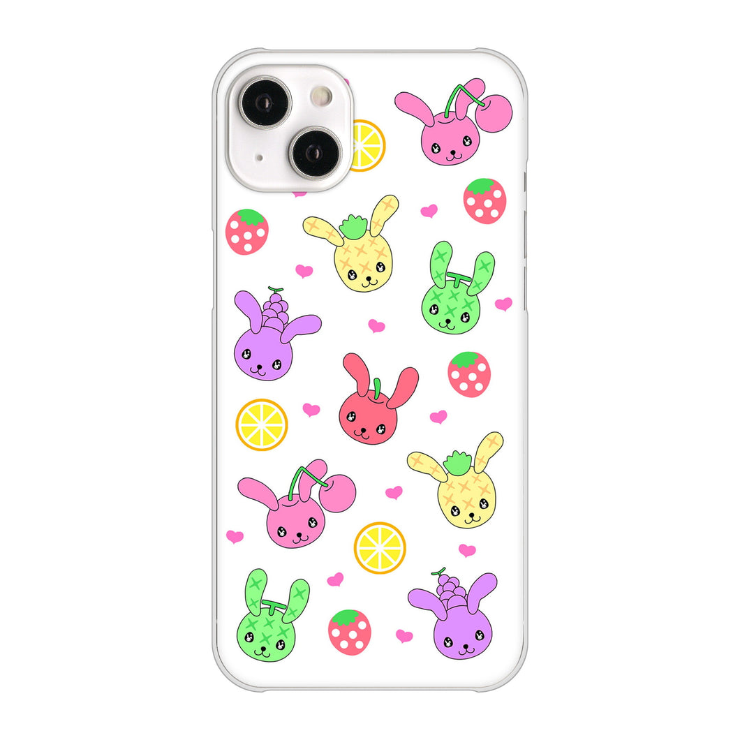 iPhone14 Plus 高画質仕上げ 背面印刷 ハードケース【AG826 フルーツうさぎのブルーラビッツ(白)】