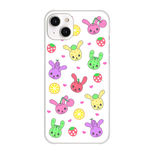 iPhone14 Plus 高画質仕上げ 背面印刷 ハードケース【AG826 フルーツうさぎのブルーラビッツ(白)】