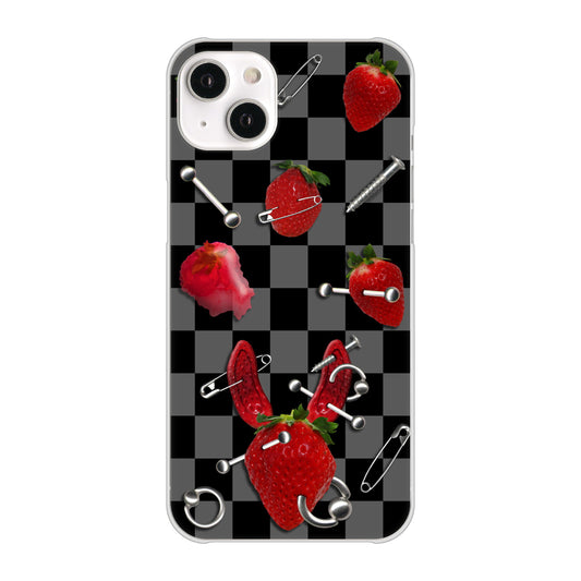 iPhone14 Plus 高画質仕上げ 背面印刷 ハードケース【AG833 苺パンク(黒)】