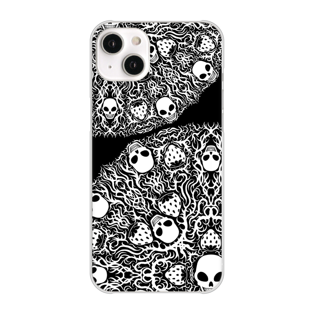 iPhone14 Plus 高画質仕上げ 背面印刷 ハードケース【AG834 苺骸骨曼荼羅(黒)】