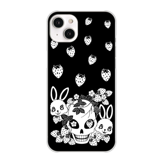 iPhone14 Plus 高画質仕上げ 背面印刷 ハードケース【AG837 苺兎(黒)】