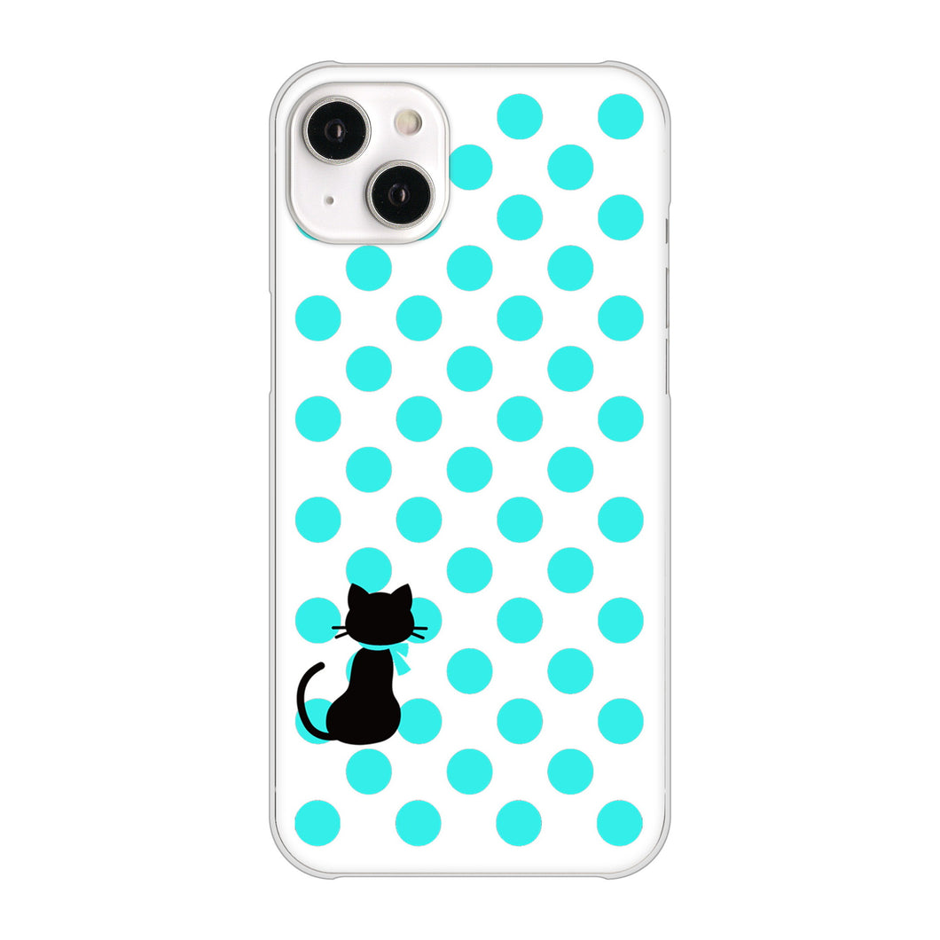 iPhone14 Plus 高画質仕上げ 背面印刷 ハードケース【EK809 ネコとシンプル ライトブルー】