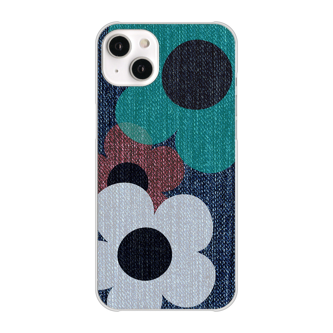 iPhone14 Plus 高画質仕上げ 背面印刷 ハードケース【EK869 ルーズフラワーinデニム風】