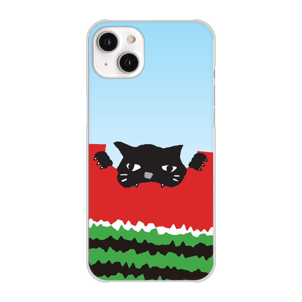 iPhone14 Plus 高画質仕上げ 背面印刷 ハードケース【IA815 すいかをかじるネコ(大)】