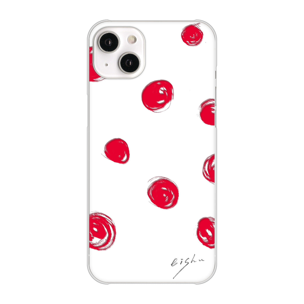 iPhone14 Plus 高画質仕上げ 背面印刷 ハードケース【OE836 手描きシンプル ホワイト×レッド】