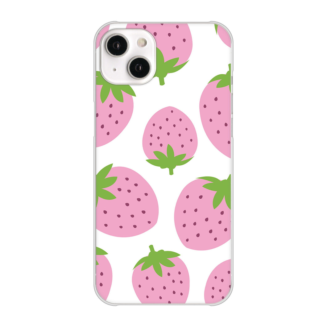 iPhone14 Plus 高画質仕上げ 背面印刷 ハードケース【SC816 大きいイチゴ模様 ピンク】