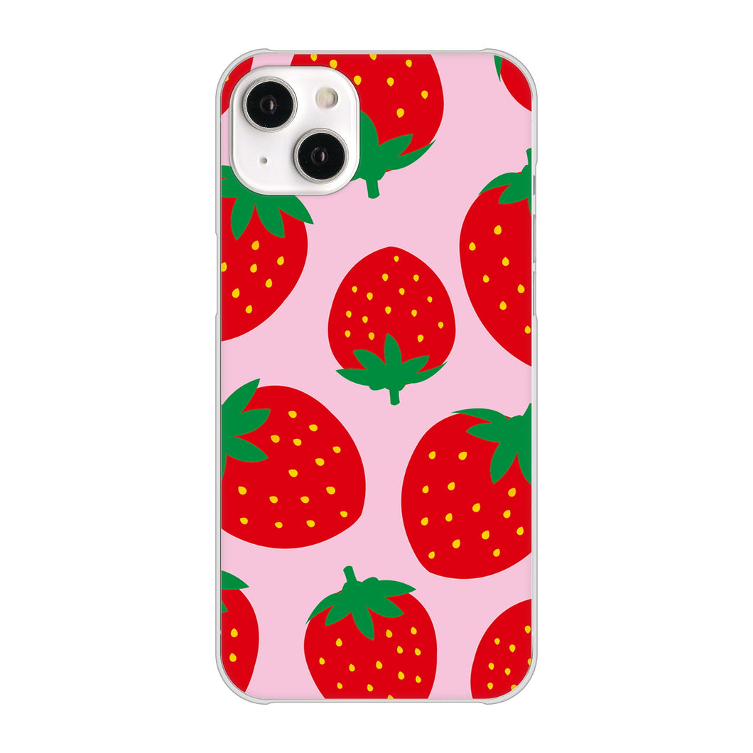 iPhone14 Plus 高画質仕上げ 背面印刷 ハードケース【SC820 大きいイチゴ模様レッドとピンク】