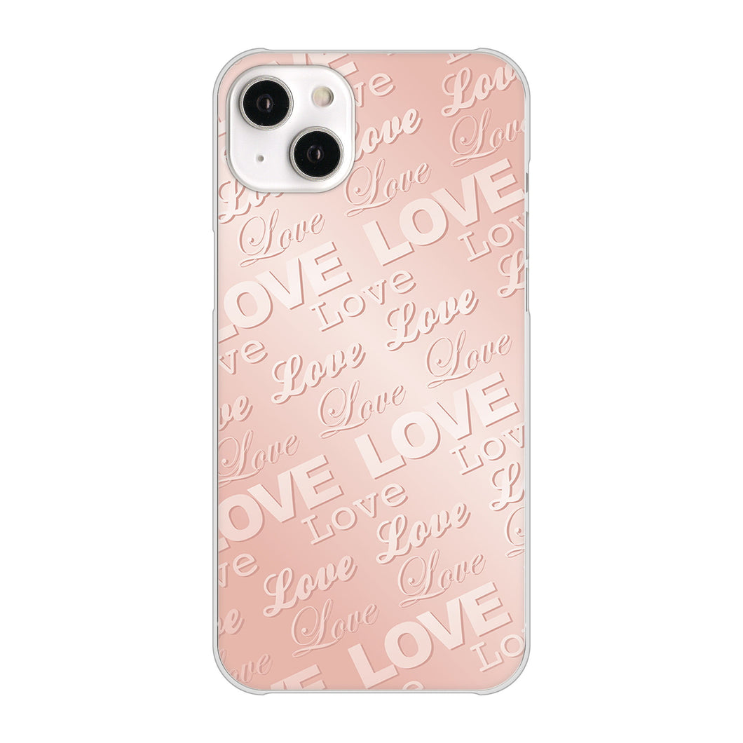 iPhone14 Plus 高画質仕上げ 背面印刷 ハードケース【SC841 エンボス風LOVEリンク(ローズピンク)】