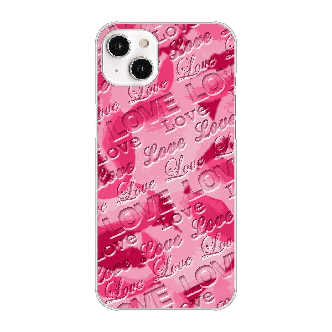 iPhone14 Plus 高画質仕上げ 背面印刷 ハードケース【SC845 フラワーヴェルニLOVE濃いピンク(ローズアンディアン)】