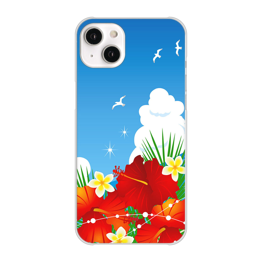 iPhone14 Plus 高画質仕上げ 背面印刷 ハードケース【VA821 ハイビスカスと青空】
