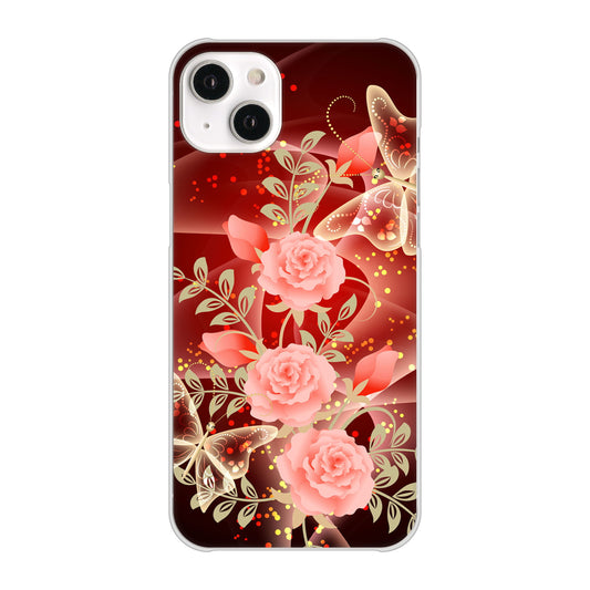 iPhone14 Plus 高画質仕上げ 背面印刷 ハードケース【VA824 魅惑の蝶とピンクのバラ】