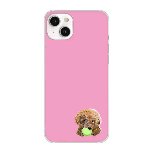 iPhone14 Plus 高画質仕上げ 背面印刷 ハードケース【YJ053 トイプードル&ボール(ピンク)】