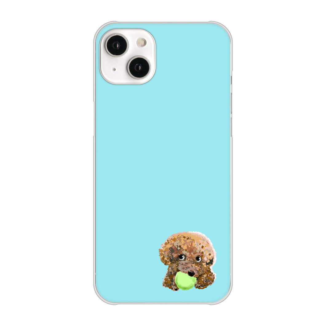 iPhone14 Plus 高画質仕上げ 背面印刷 ハードケース【YJ054 トイプードル&ボール(ブルー)】