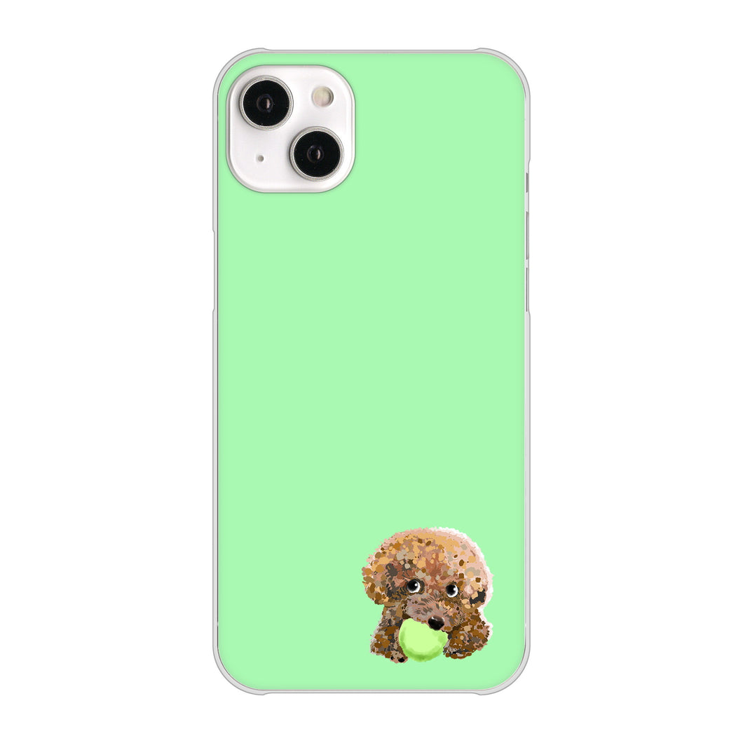 iPhone14 Plus 高画質仕上げ 背面印刷 ハードケース【YJ055 トイプードル&ボール(グリーン)】