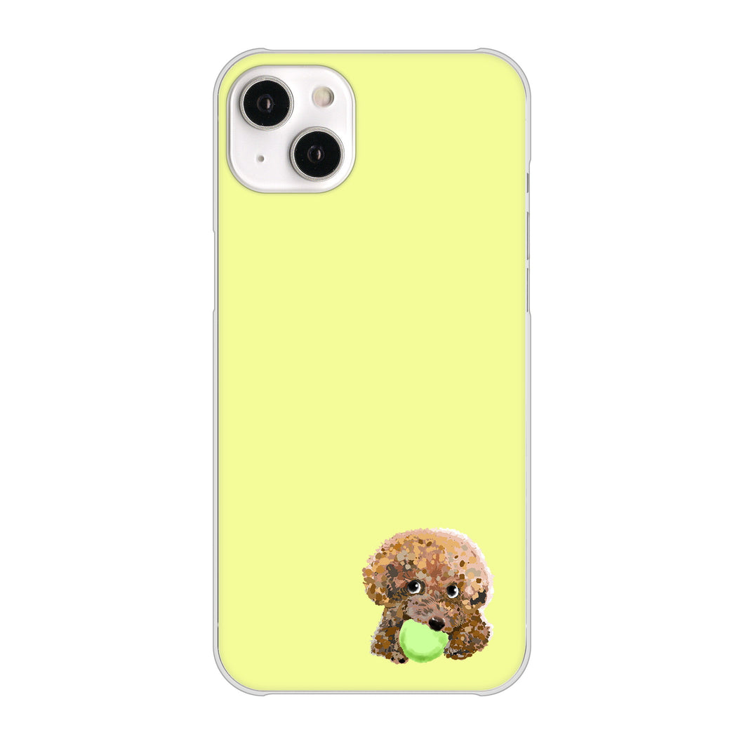 iPhone14 Plus 高画質仕上げ 背面印刷 ハードケース【YJ056 トイプードル&ボール(イエロー)】