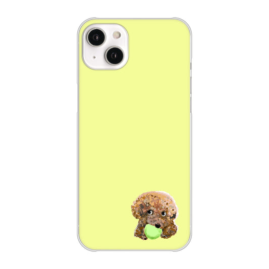 iPhone14 Plus 高画質仕上げ 背面印刷 ハードケース【YJ056 トイプードル&ボール(イエロー)】