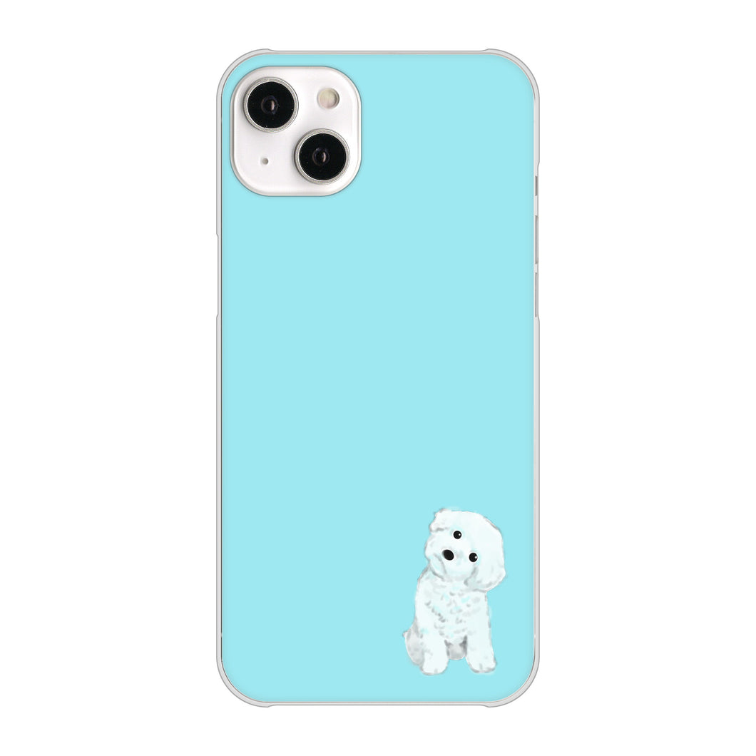 iPhone14 Plus 高画質仕上げ 背面印刷 ハードケース【YJ070 トイプードルホワイト(ブルー)】