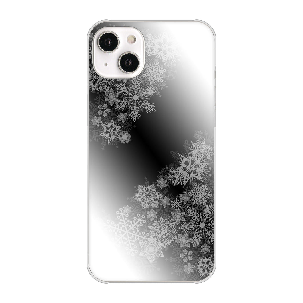 iPhone14 Plus 高画質仕上げ 背面印刷 ハードケース【YJ340 モノトーン 雪の結晶 】