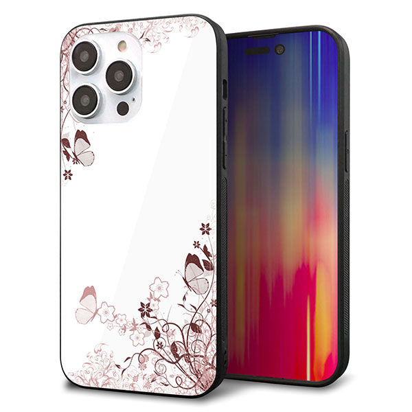 iPhone14 Pro Max 強化ガラス&TPUスマホケース ガラプリ【142 桔梗と桜と蝶】