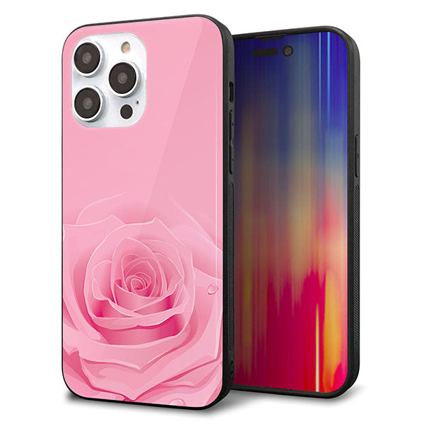 iPhone14 Pro Max 強化ガラス&TPUスマホケース ガラプリ【401 ピンクのバラ】