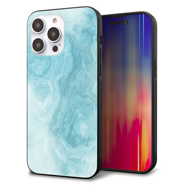 iPhone14 Pro Max 強化ガラス&TPUスマホケース ガラプリ【KM868 大理石BL】