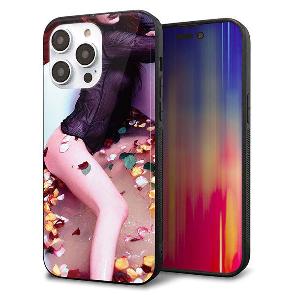 iPhone14 Pro Max 強化ガラス&TPUスマホケース ガラプリ【KM885 バラ風呂】