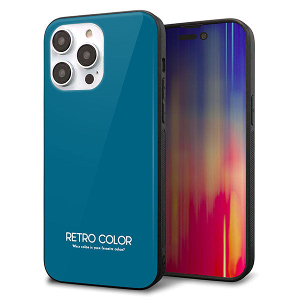 iPhone14 Pro Max 強化ガラス&TPUスマホケース ガラプリ【KM922 レトロカラー(ダークブルー)】