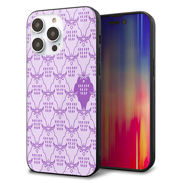 iPhone14 Pro Max 強化ガラス&TPUスマホケース ガラプリ【MA918 パターン ミミズク】