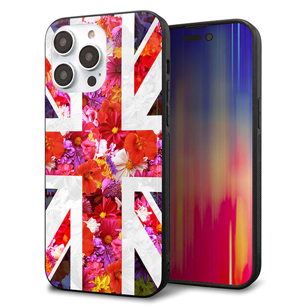 iPhone14 Pro Max 強化ガラス&TPUスマホケース ガラプリ【SC801 ユニオンジャック リアルフラワー】