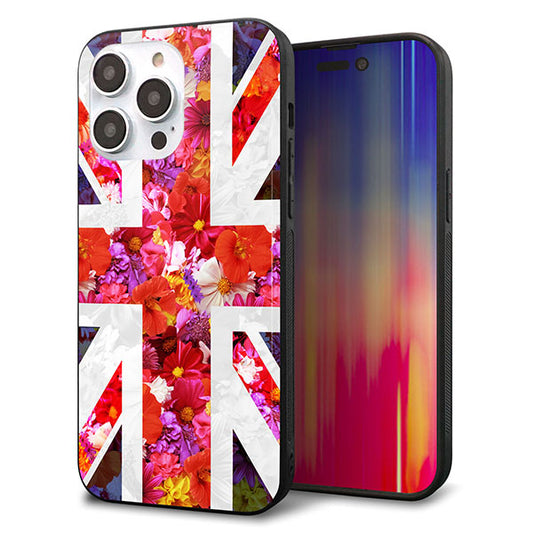 iPhone14 Pro Max 強化ガラス&TPUスマホケース ガラプリ【SC801 ユニオンジャック リアルフラワー】