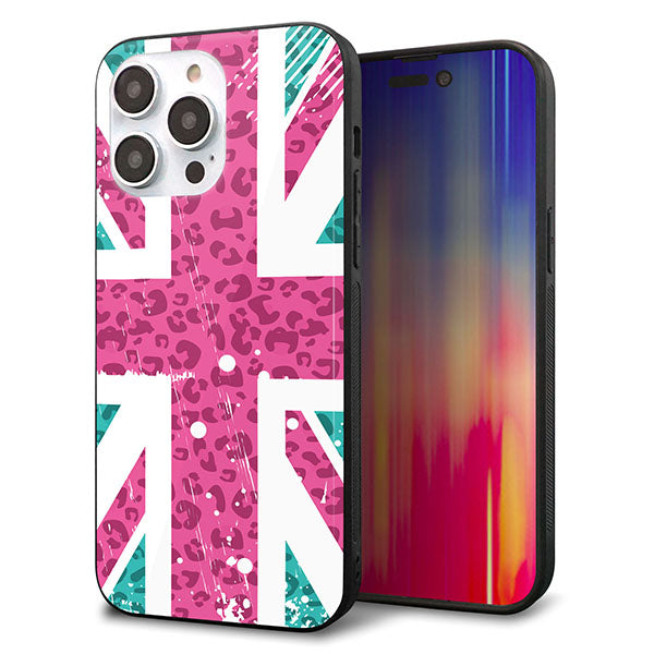 iPhone14 Pro Max 強化ガラス&TPUスマホケース ガラプリ【SC807 ユニオンジャック ピンクヒョウ柄】