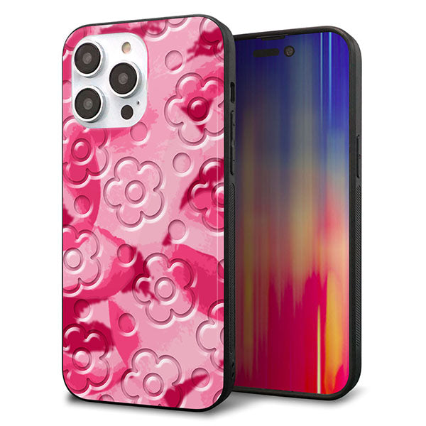iPhone14 Pro Max 強化ガラス&TPUスマホケース ガラプリ【SC847 フラワーヴェルニ花濃いピンク(ローズアンディアン)】