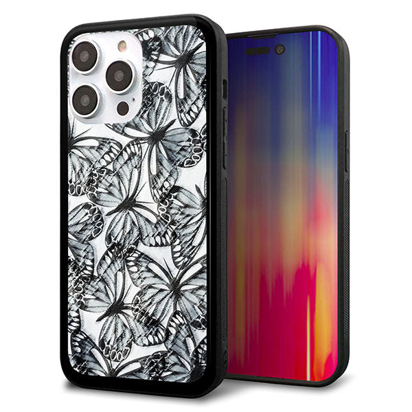 iPhone14 Pro Max 強化ガラス&TPUスマホケース ガラプリ【SC905 ガーデンバタフライ ブラック】