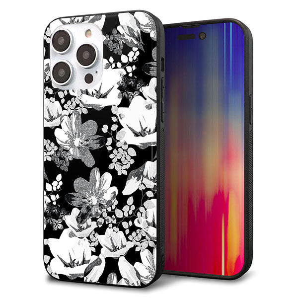 iPhone14 Pro Max 強化ガラス&TPUスマホケース ガラプリ【SC913 花柄モノトーン 02】