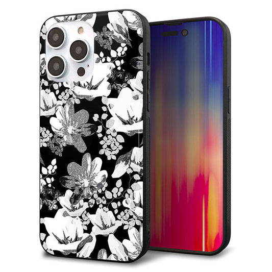 iPhone14 Pro Max 強化ガラス&TPUスマホケース ガラプリ【SC913 花柄モノトーン 02】
