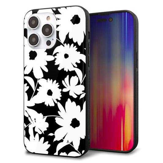 iPhone14 Pro Max 強化ガラス&TPUスマホケース ガラプリ【SC915 花柄モノトーン 04】