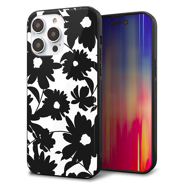 iPhone14 Pro Max 強化ガラス&TPUスマホケース ガラプリ【SC916 花柄モノトーン 05】