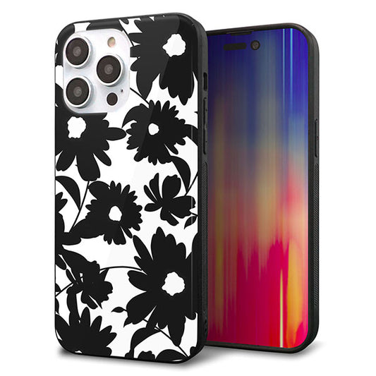 iPhone14 Pro Max 強化ガラス&TPUスマホケース ガラプリ【SC916 花柄モノトーン 05】