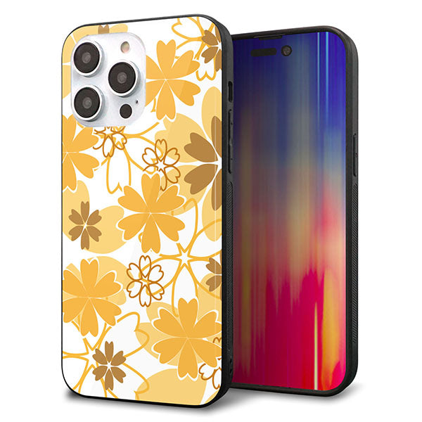 iPhone14 Pro Max 強化ガラス&TPUスマホケース ガラプリ【VA959 重なり合う花 オレンジ】