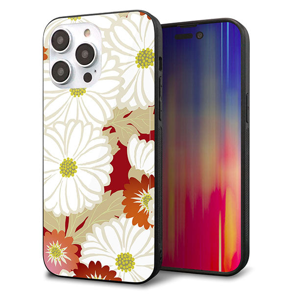 iPhone14 Pro Max 強化ガラス&TPUスマホケース ガラプリ【YJ322 和柄 菊】