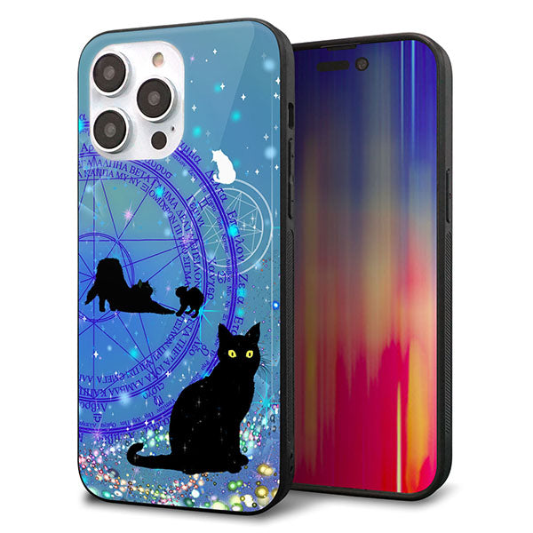iPhone14 Pro Max 強化ガラス&TPUスマホケース ガラプリ【YJ327 魔法陣猫 キラキラ かわいい】