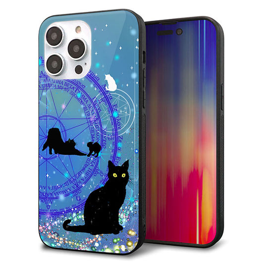 iPhone14 Pro Max 強化ガラス＆TPUスマホケース ガラプリ【YJ327 魔法陣猫 キラキラ かわいい】