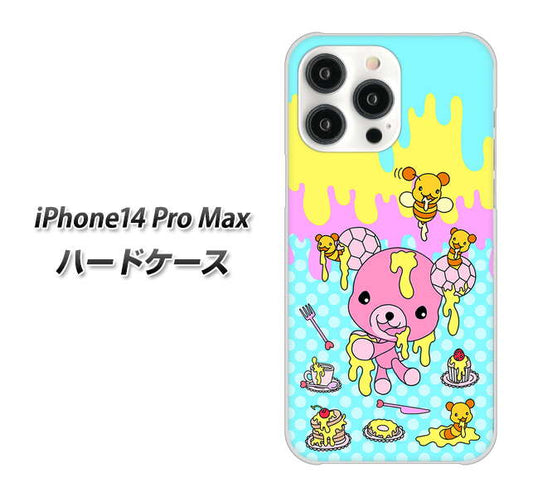 iPhone14 Pro Max 高画質仕上げ 背面印刷 ハードケース【AG821 ハニベア（水玉水色）】