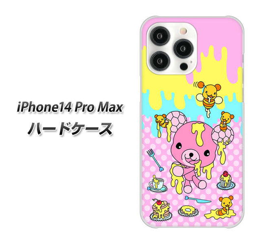 iPhone14 Pro Max 高画質仕上げ 背面印刷 ハードケース【AG822 ハニベア（水玉ピンク）】