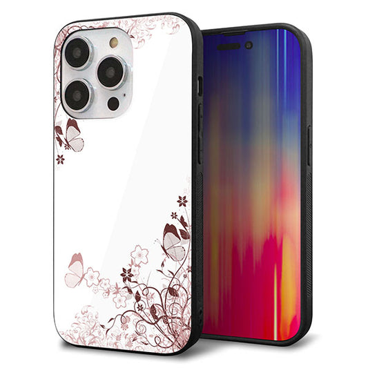 iPhone14 Pro 強化ガラス＆TPUスマホケース ガラプリ【142 桔梗と桜と蝶】