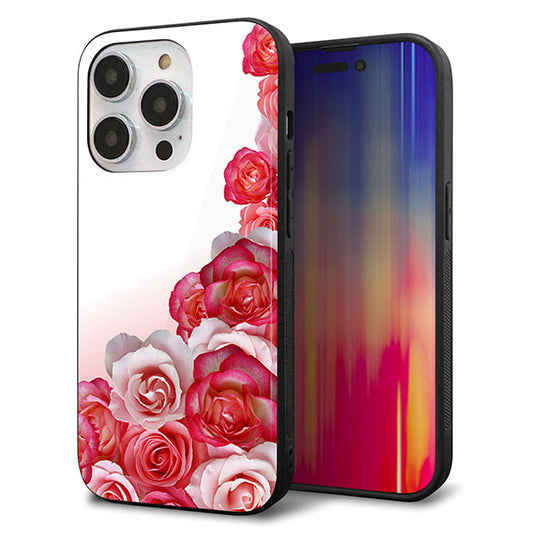 iPhone14 Pro 強化ガラス＆TPUスマホケース ガラプリ【299 薔薇の壁】