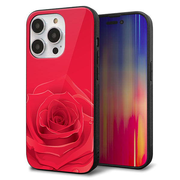 iPhone14 Pro 強化ガラス&TPUスマホケース ガラプリ【395 赤いバラ】