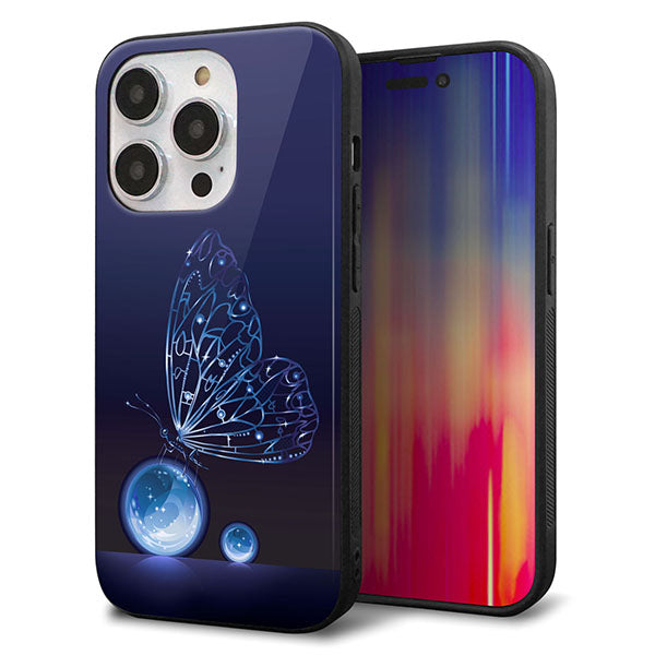iPhone14 Pro 強化ガラス&TPUスマホケース ガラプリ【418 神秘の蝶】